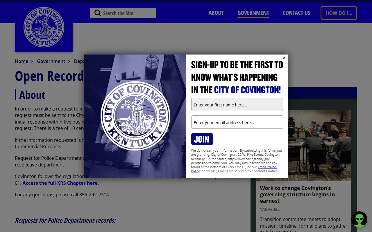City of Covington Open Records page for public information requests