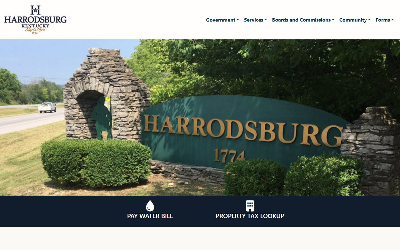 Harrodsburg Kentucky city website homepage