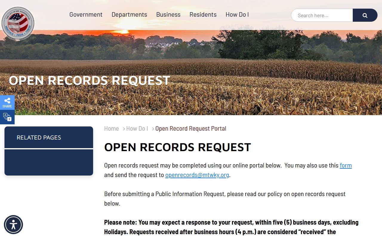 Mount Washington online open records request portal