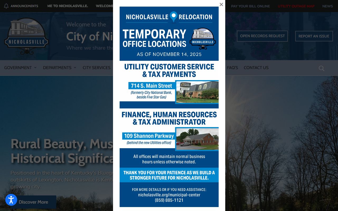 City of Nicholasville official website for accessing public records and city information