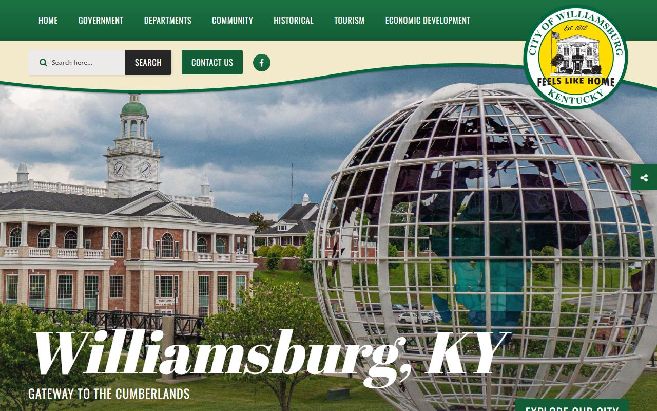 Williamsburg Kentucky city website homepage