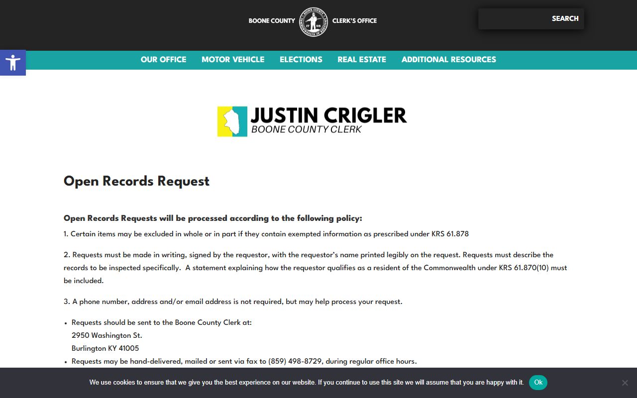 Boone County open records request form for accessing public documents