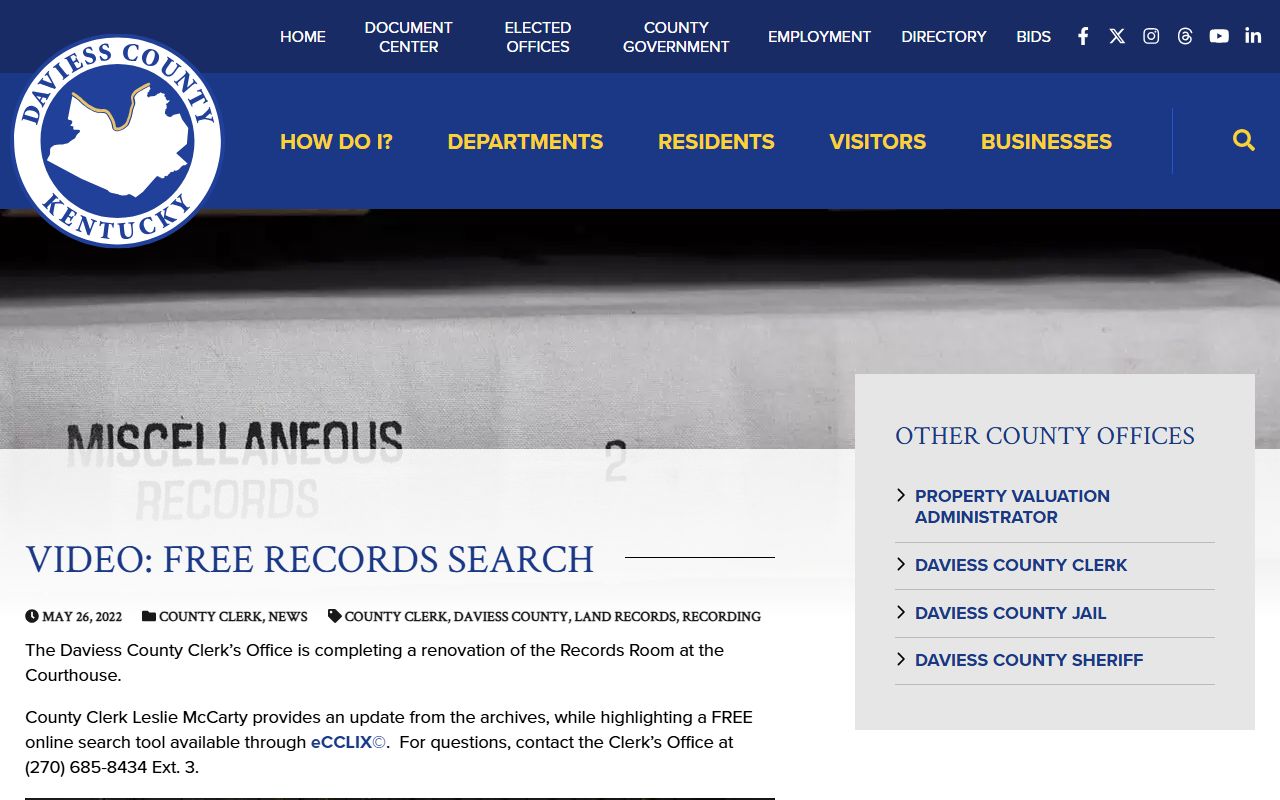 Daviess County Clerk free records search video tutorial