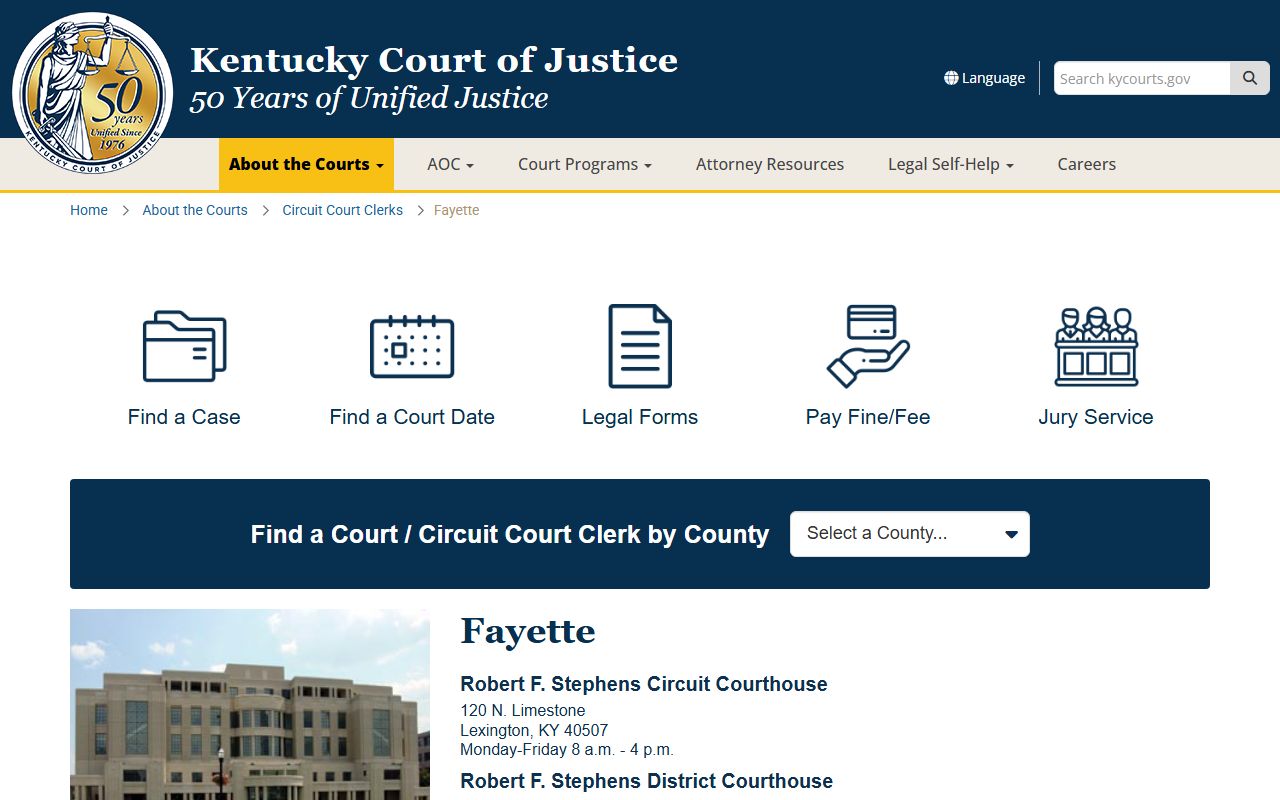 Kentucky Court of Justice Fayette County court information