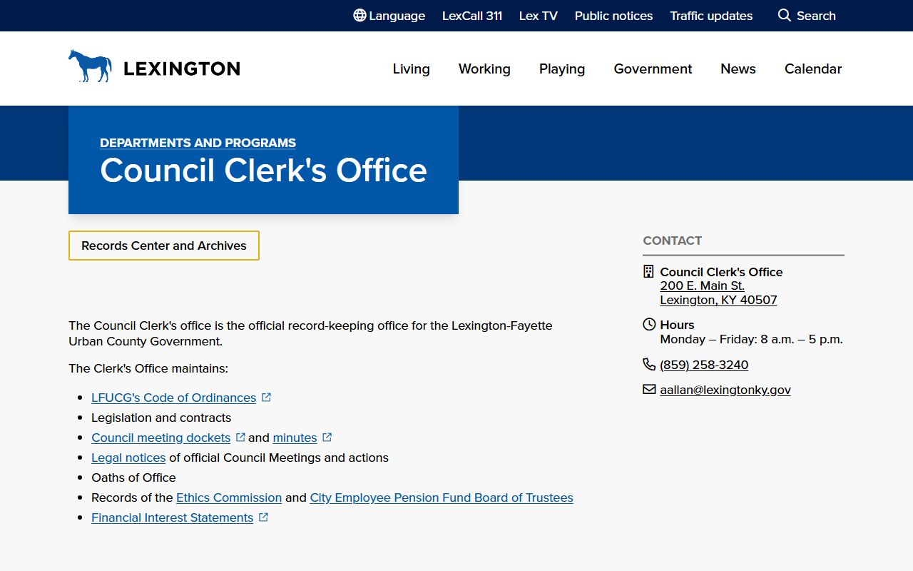 Lexington-Fayette Urban County Government Council Clerk office