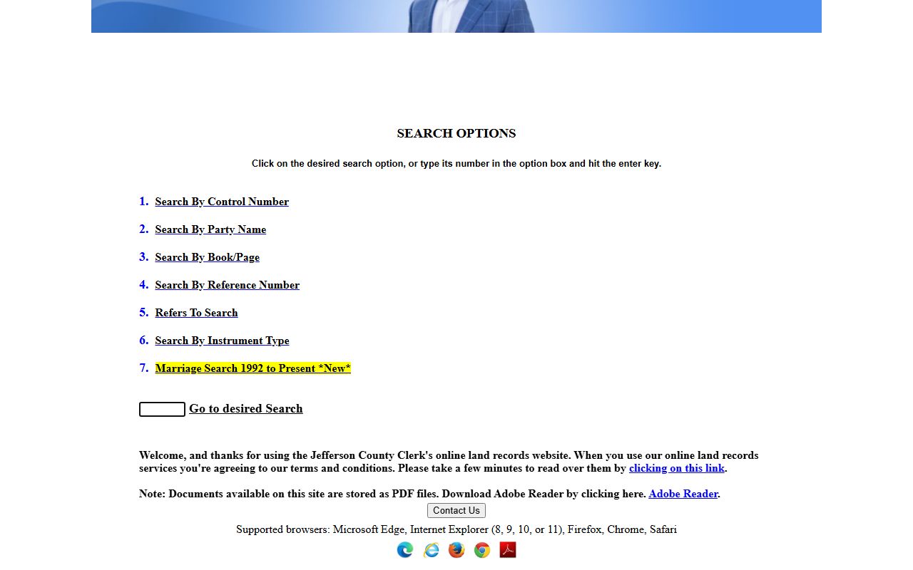 Jefferson County online land records search portal showing property deed records