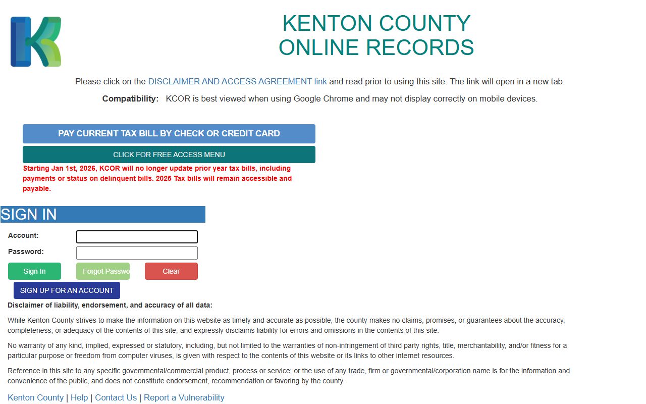 Kenton County Online Records KCOR system