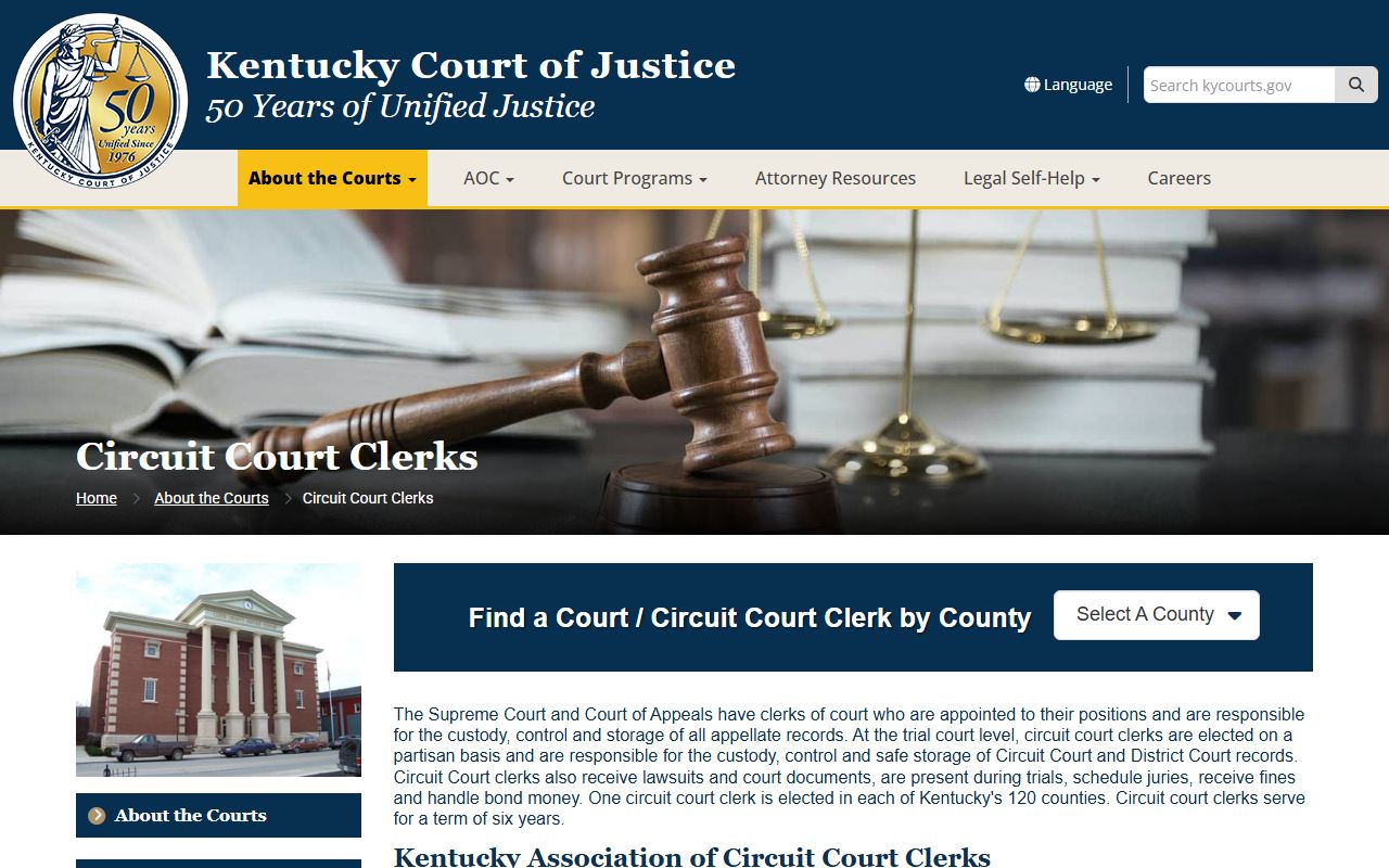 Kentucky Circuit Court Clerks directory page for locating court records